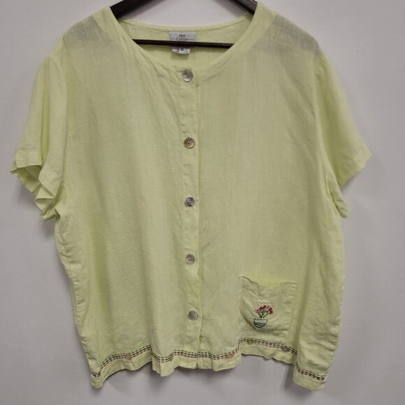 Hot Cotton Womens Oversized Linen Button Up Top Size XL Yellow Lagom Sustainable - Picture 1 of 13
